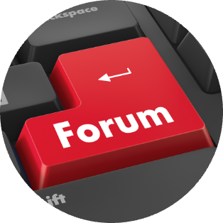 red keyboard enter button with the word forum written in white